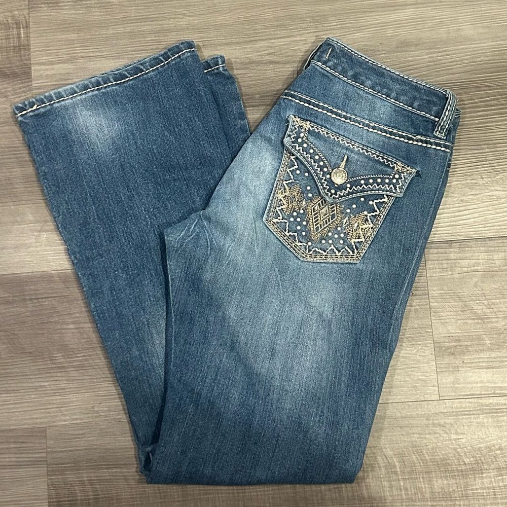 Y2K Nine West Vintage America Embroidered Embellished Flap Pockets Bootcut Jeans - Picture 1 of 6